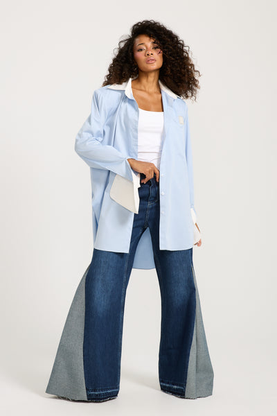 Oversize Bold Shoulders Blue Shirt