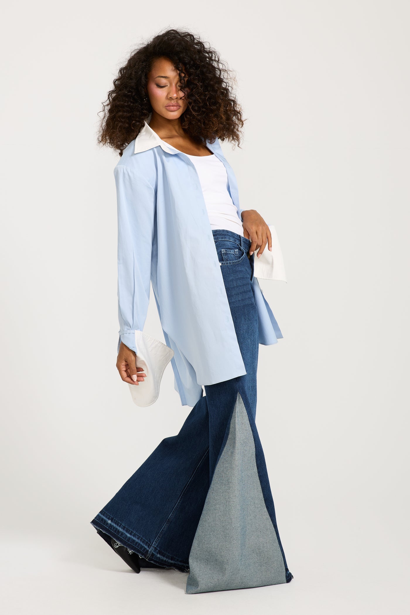 Oversize Bold Shoulders Blue Shirt