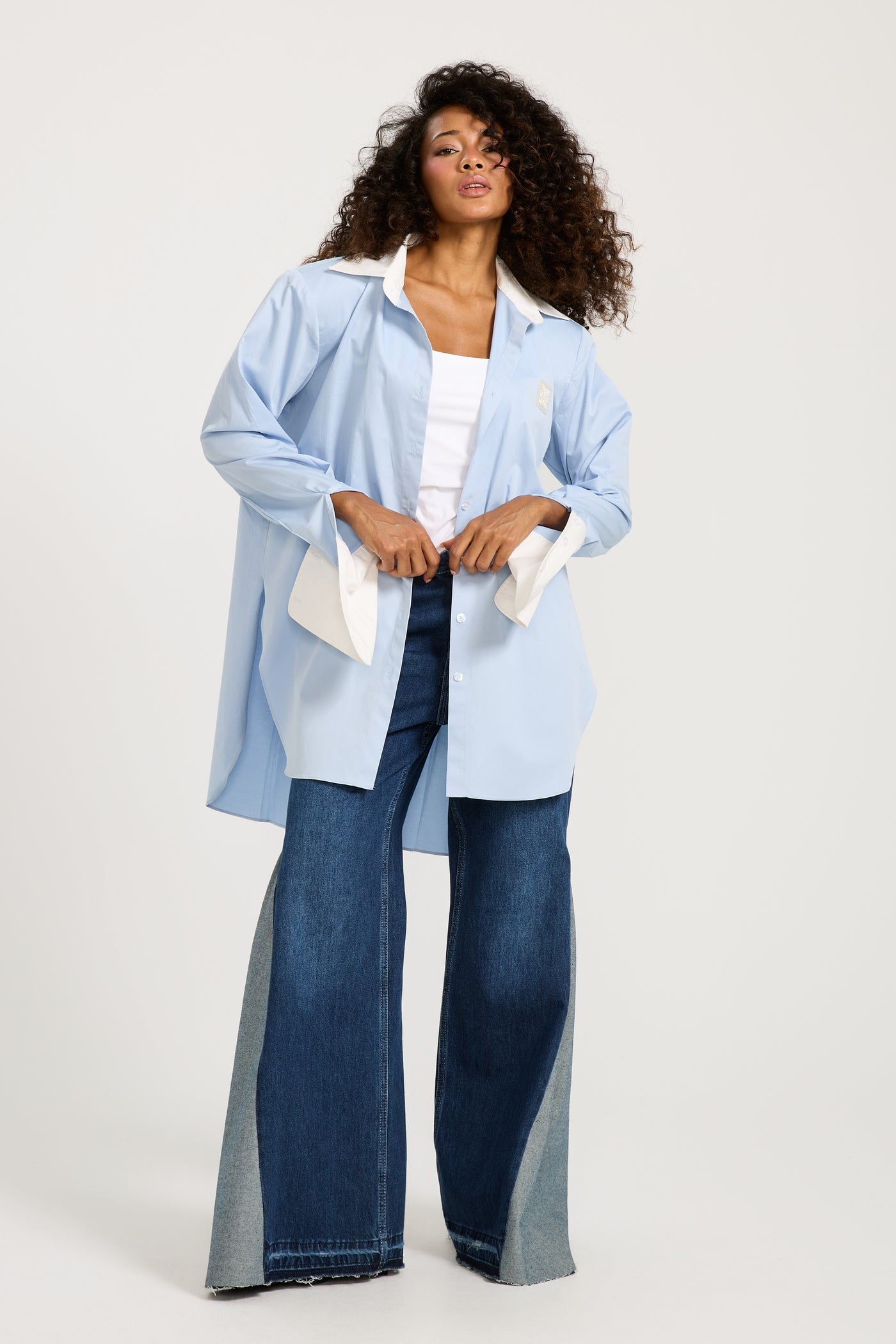 Oversize Bold Shoulders Blue Shirt