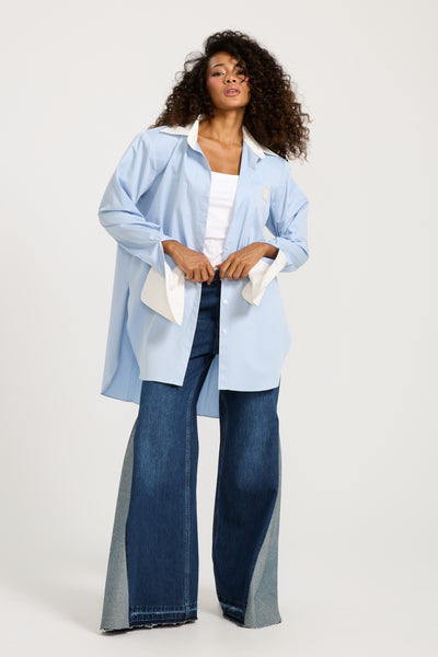 Oversize Bold Shoulders Blue Shirt