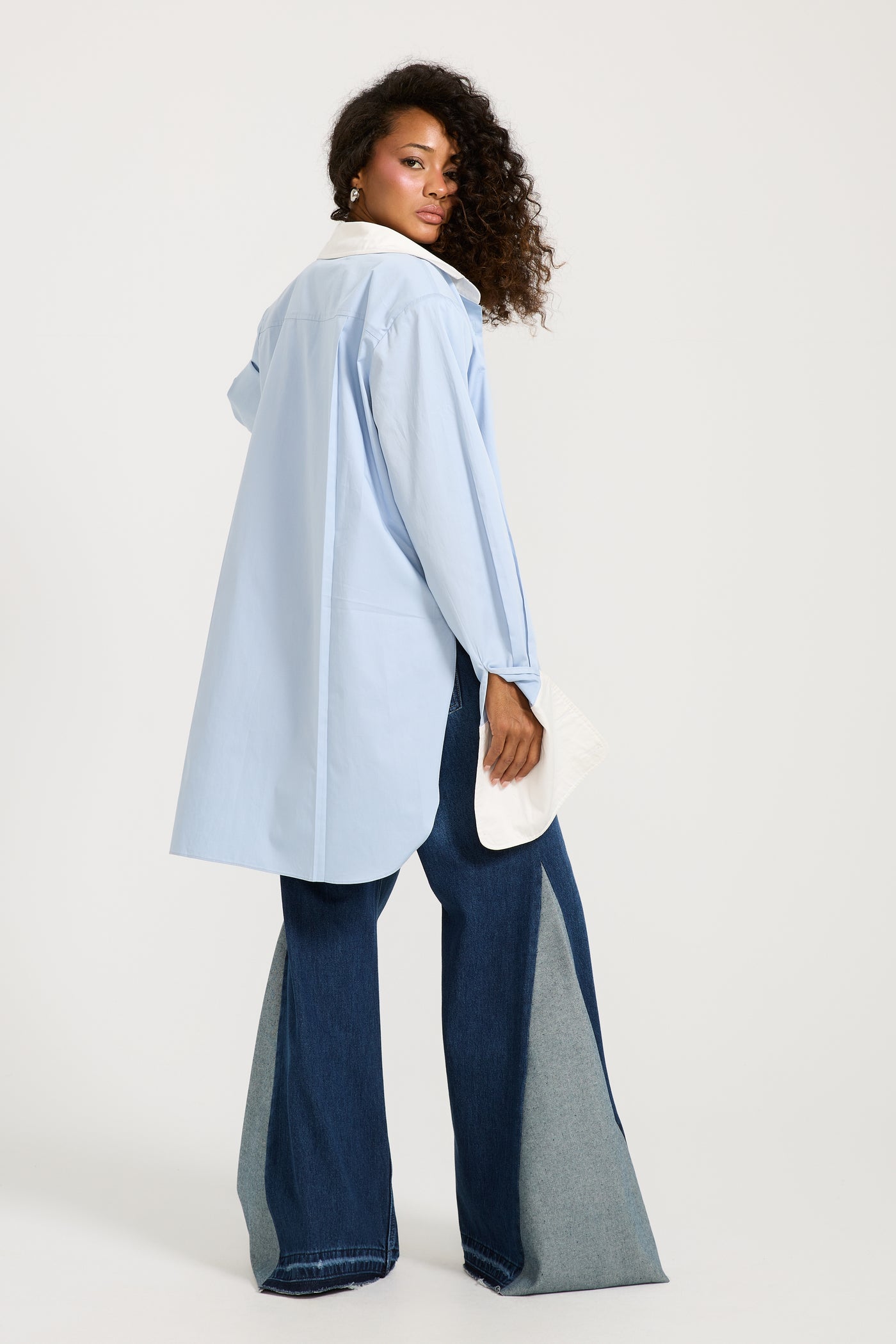 Oversize Bold Shoulders Blue Shirt