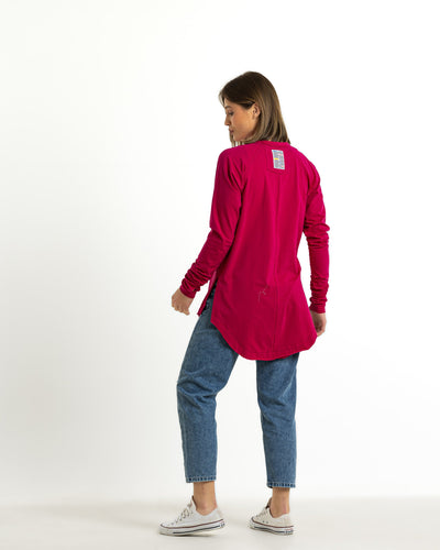 Basic Rounded Hem T-Shirt In Fuchsia