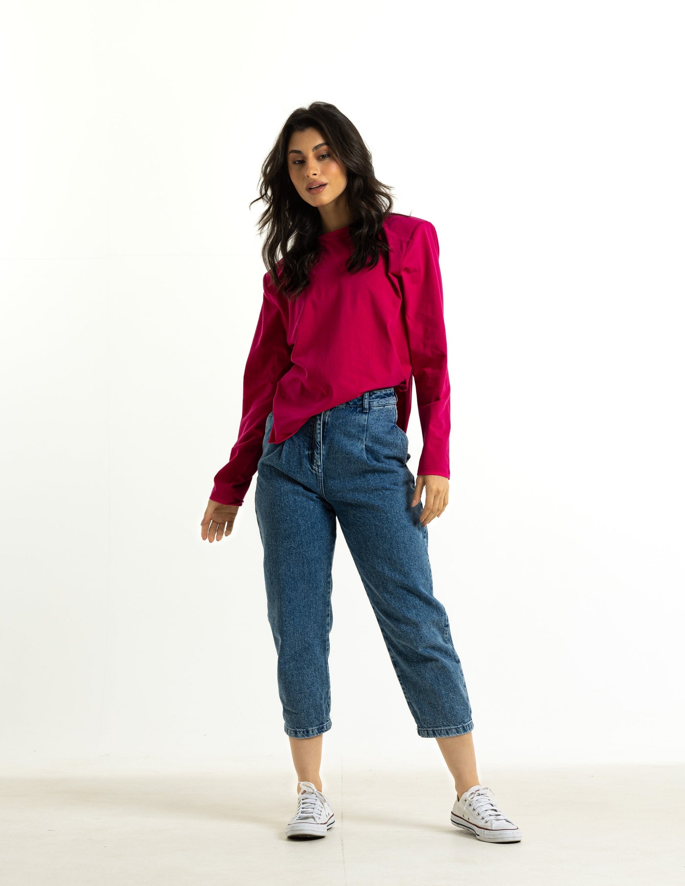 Bold Shoulders T-Shirt In Fuchsia