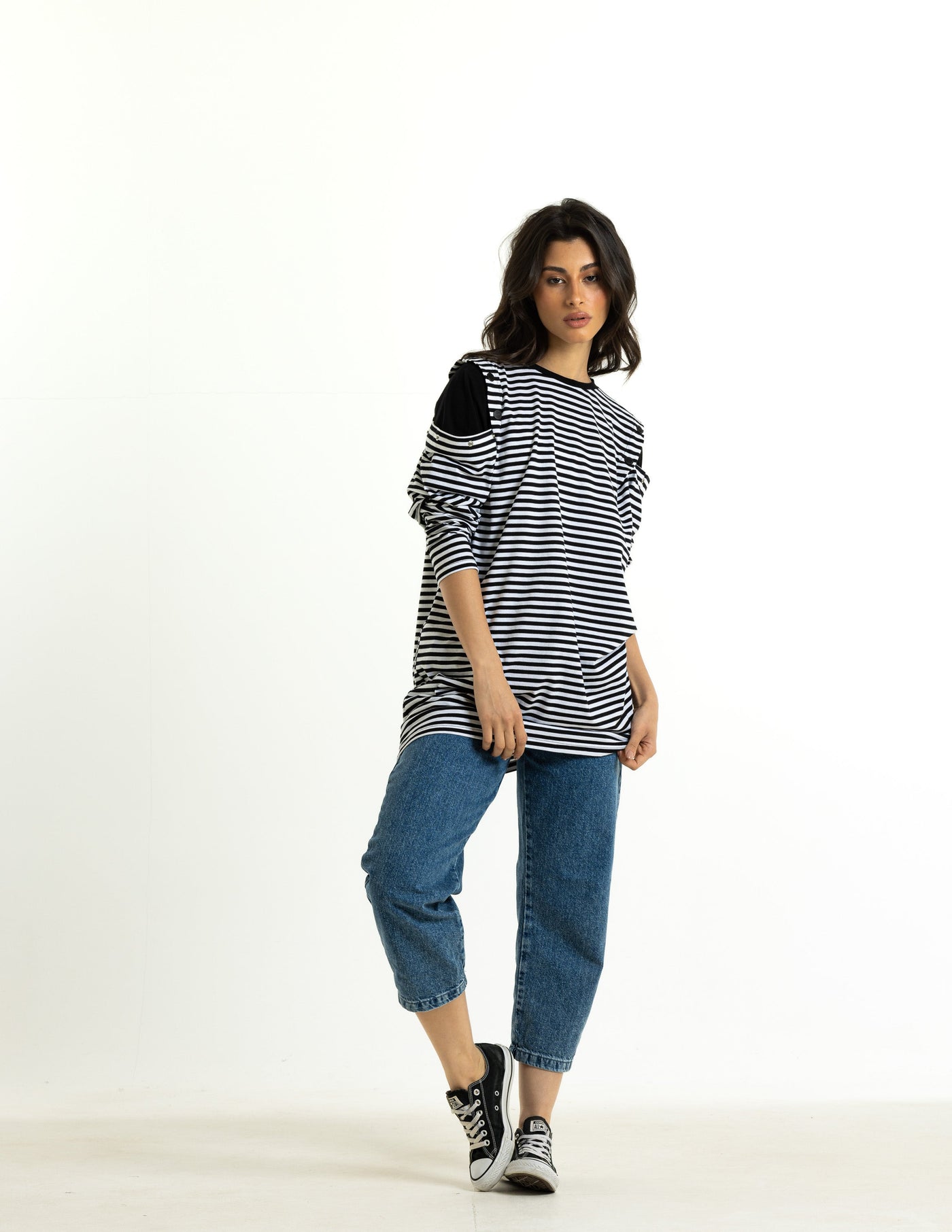 Buttons Shoulders Long T-Shirt