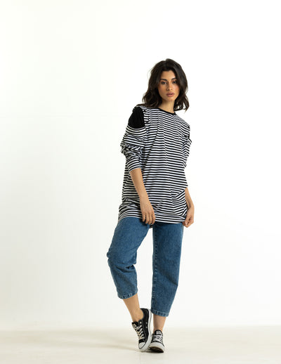 Buttons Shoulders Long T-Shirt
