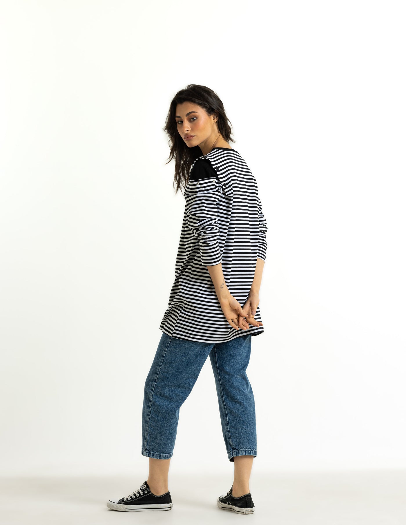 Buttons Shoulders Long T-Shirt