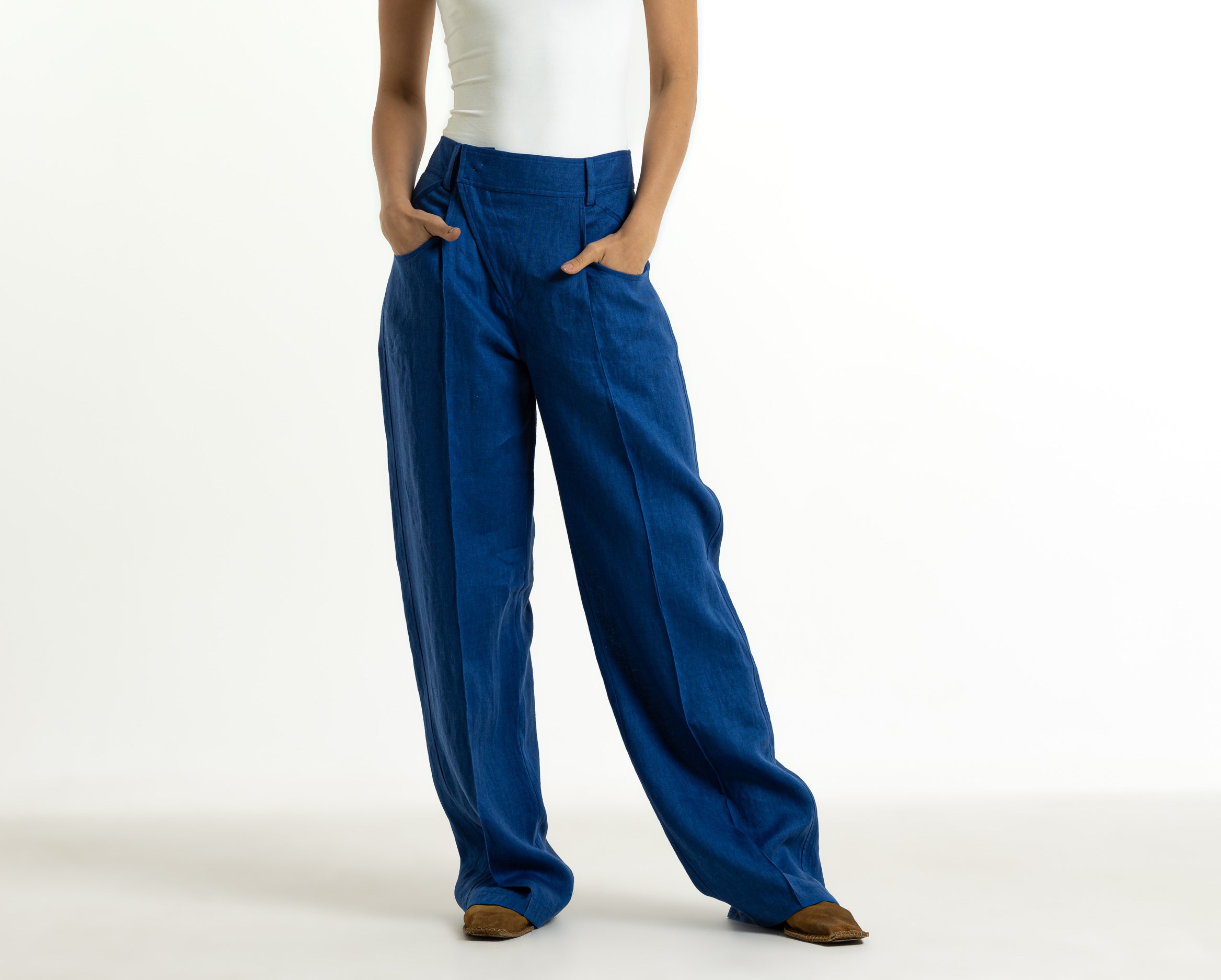 Palazzo Linen Pants In Blue