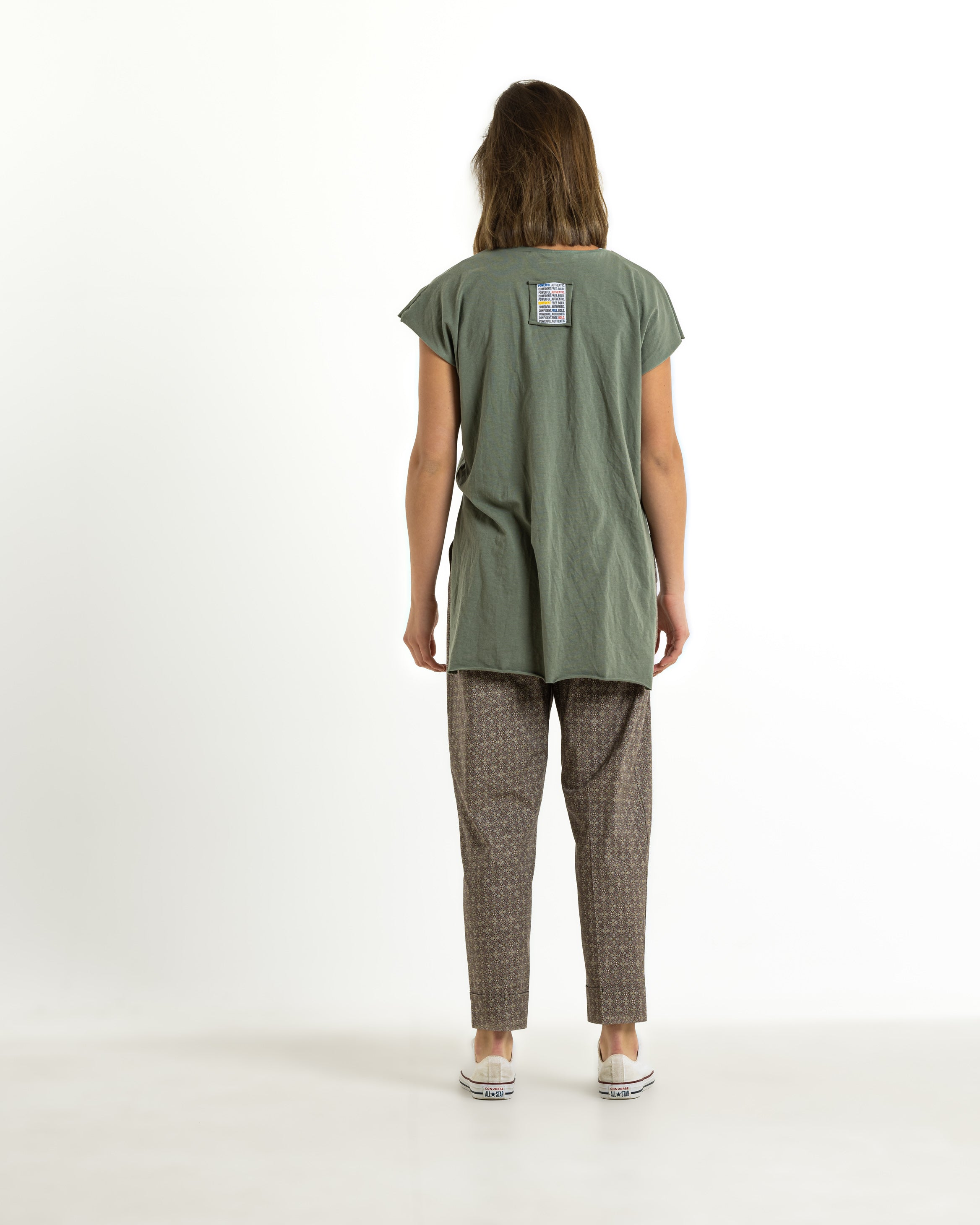 Basic High Low Cut T-Shirt In Olive