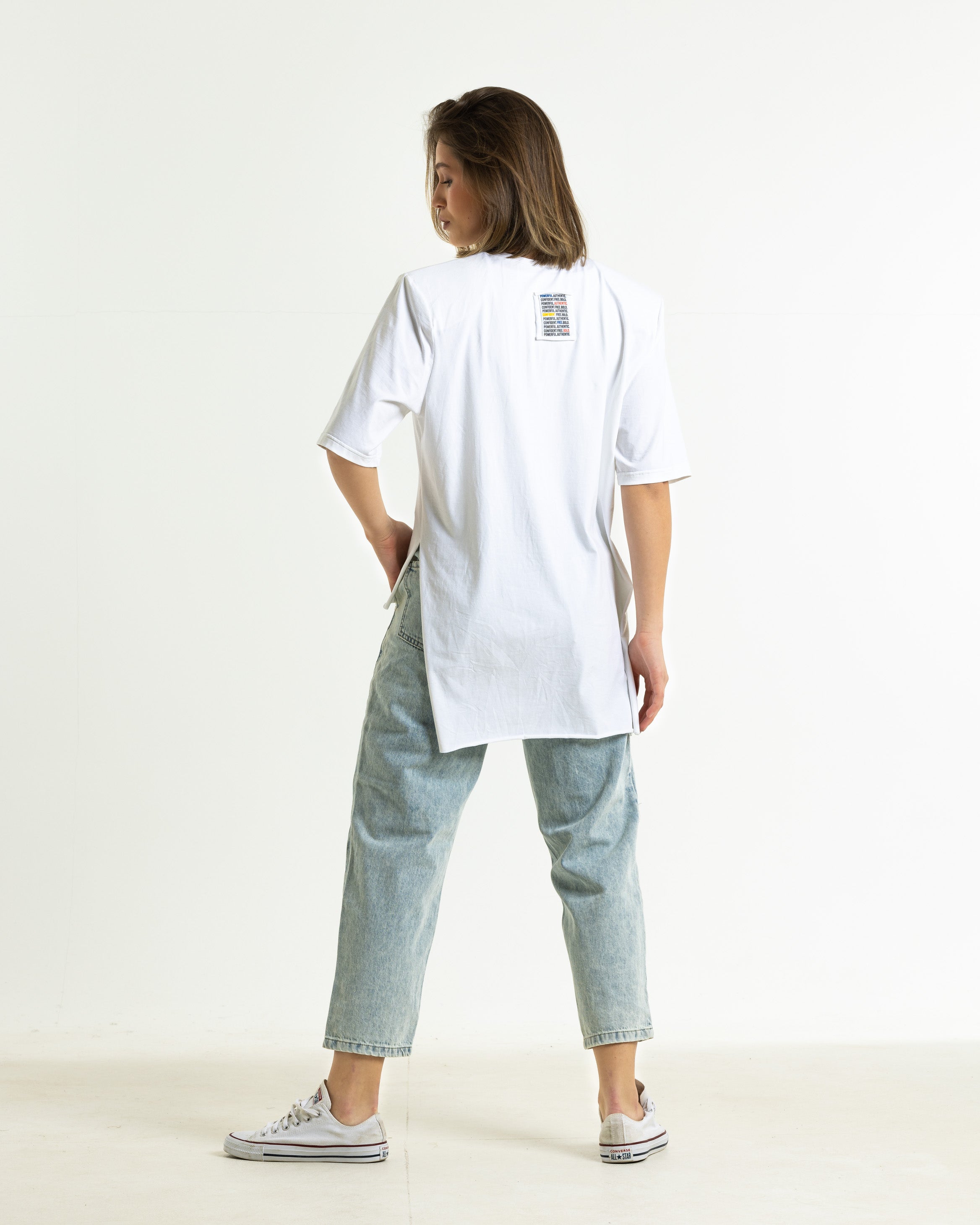 Bold Shoulders Half Sleeves T-Shirt White