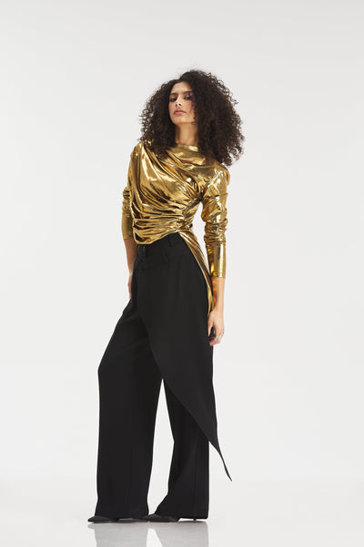 Front Draped Disco Top In Gold