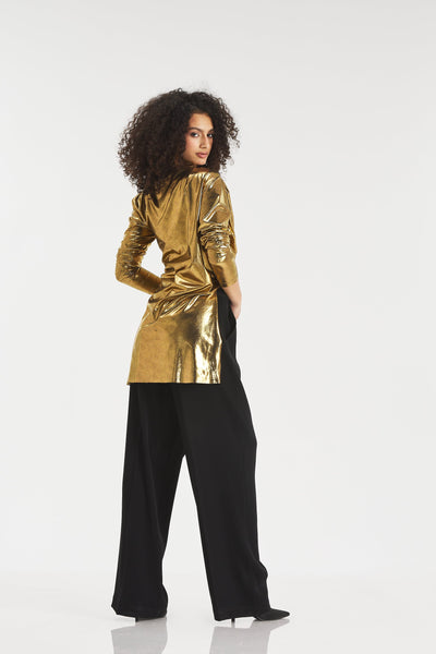 Front Draped Disco Top In Gold