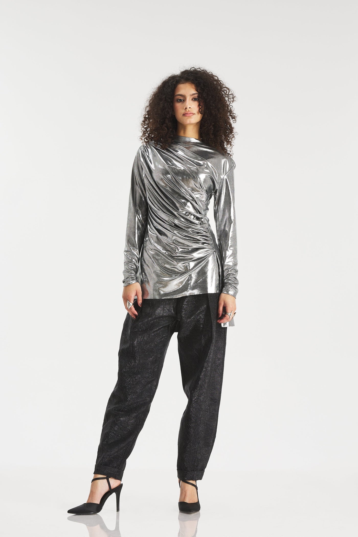 Front Draped Disco Top In Silver