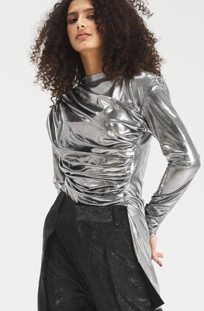 Front Draped Disco Top In Silver