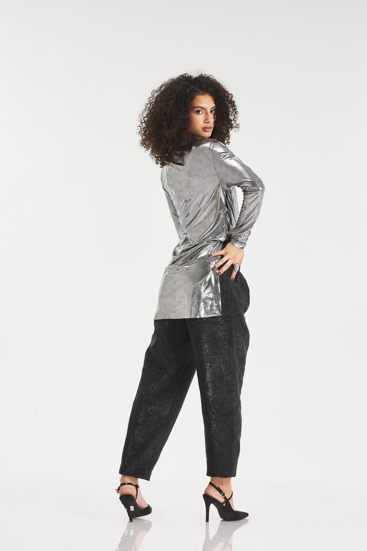 Front Draped Disco Top In Silver