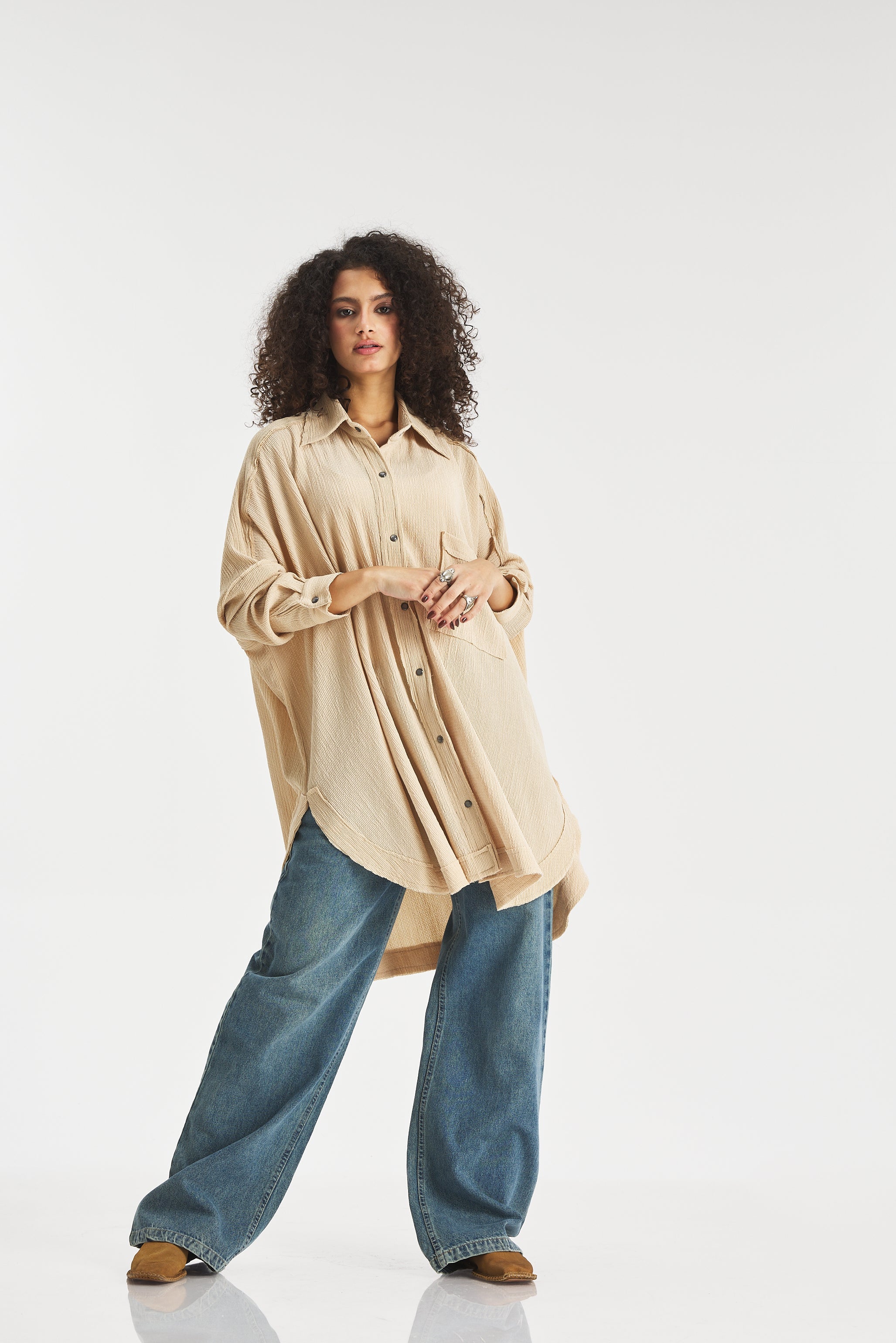 Crushed Oversize Shirt In Beige