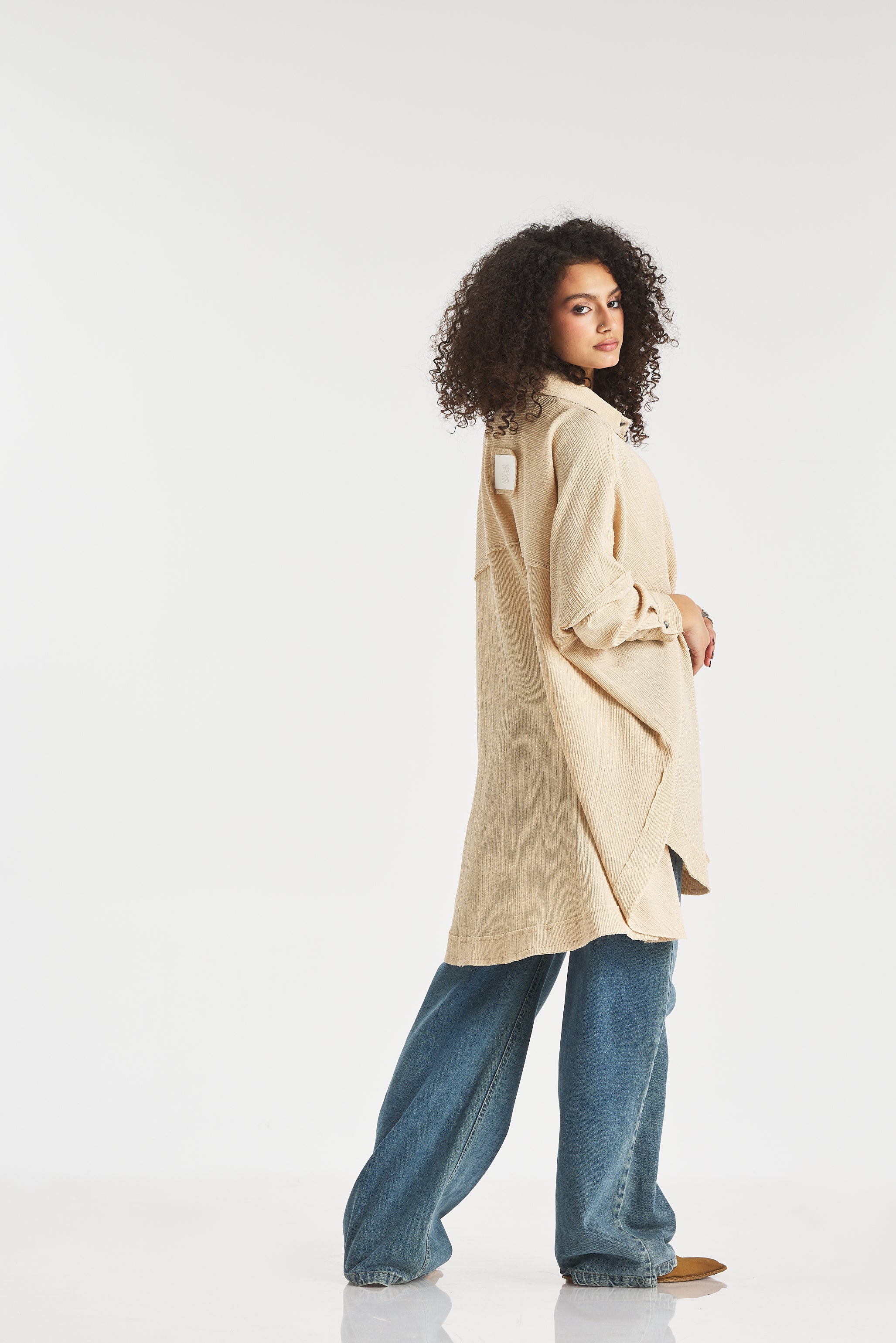 Crushed Oversize Shirt In Beige