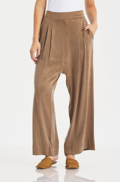 Silk Low Crotch Wide Leg Pants In Coffee