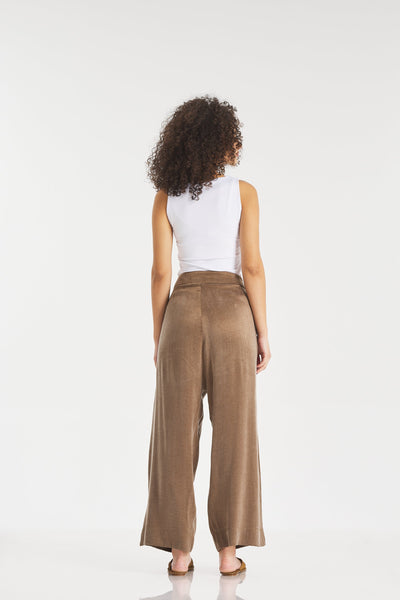 Silk Low Crotch Wide Leg Pants In Coffee