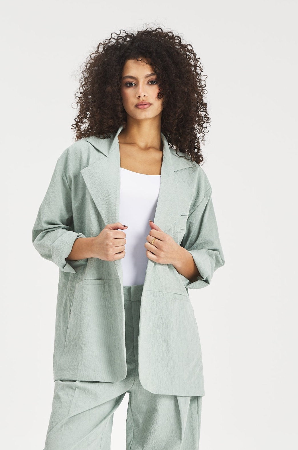 Crushed Light Blazer In Mint