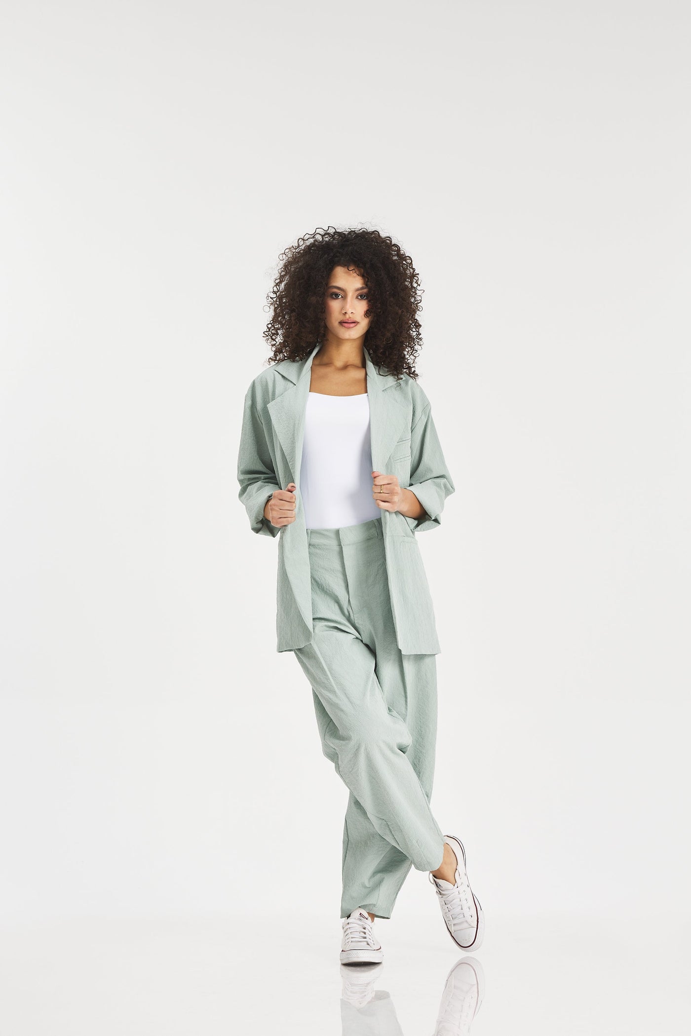 Crushed Light Blazer In Mint