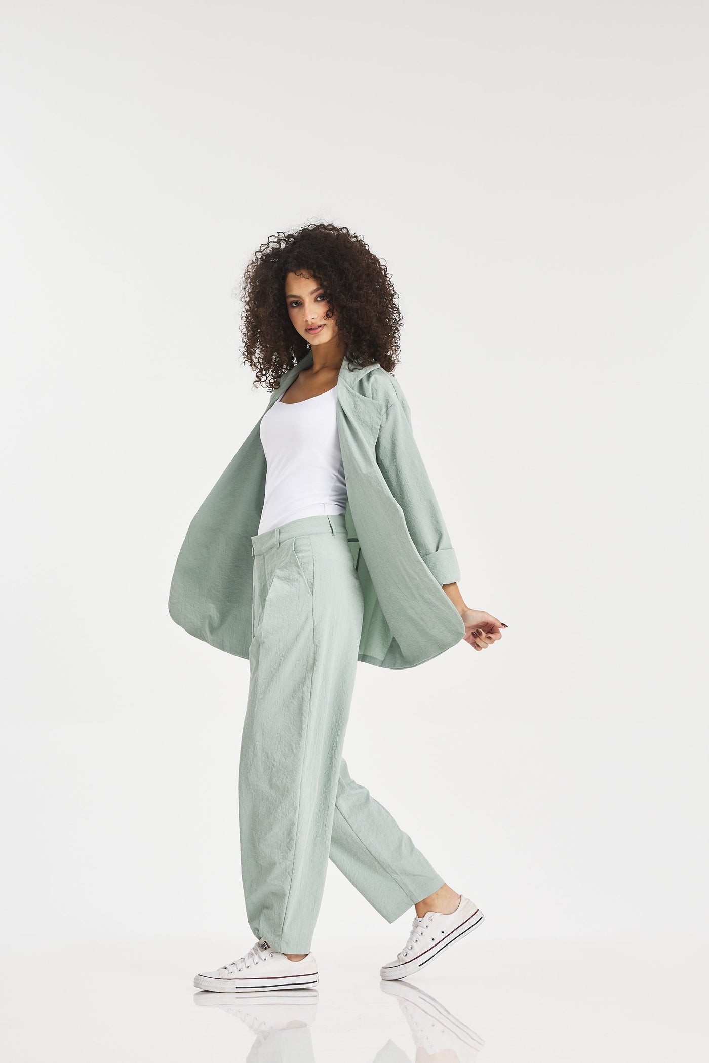 Crushed Light Blazer In Mint