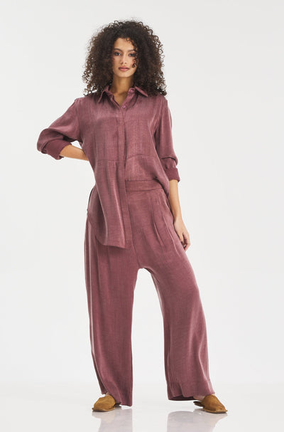 Silk Low Crotch Wide Leg Pants In Brik