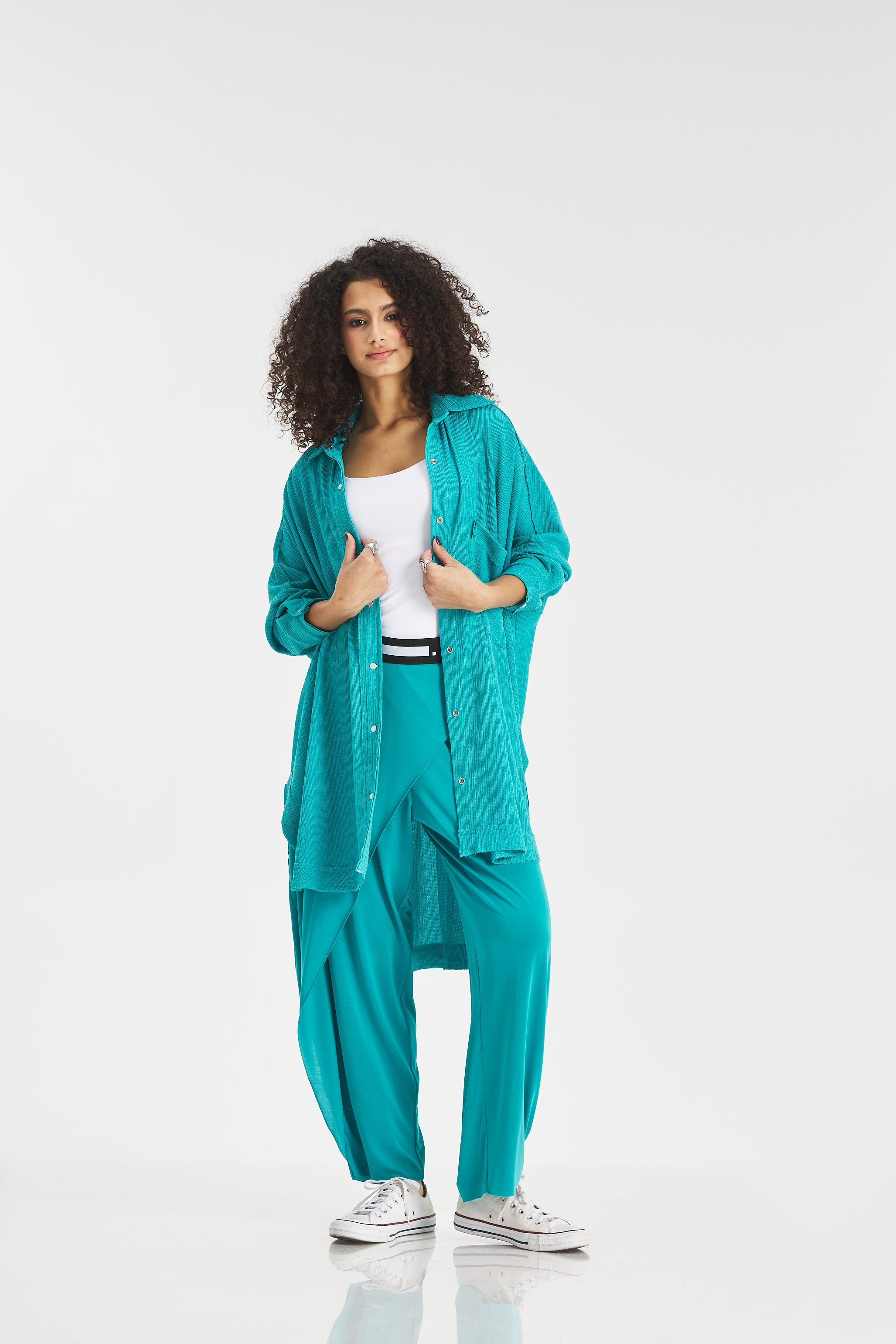 Crushed Oversize Shirt In Turquoise