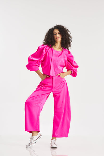Cropped Satin Draped Sleeves Jacket