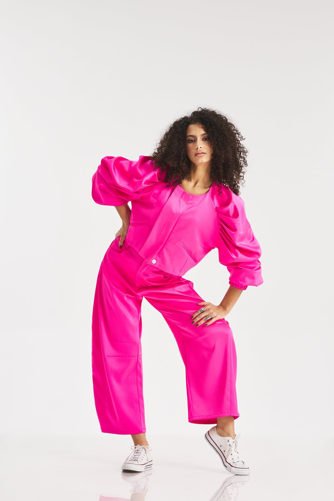 Cropped Satin Draped Sleeves Jacket