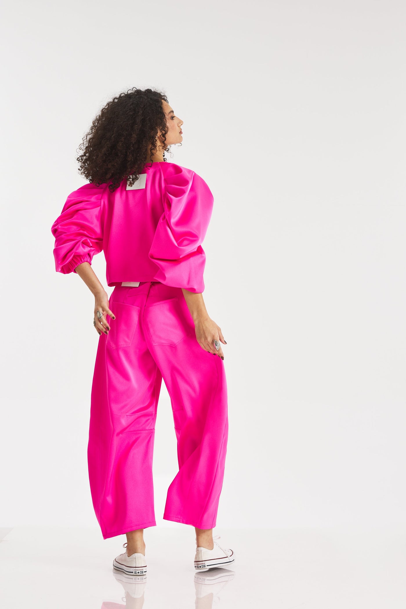 Cropped Satin Draped Sleeves Jacket