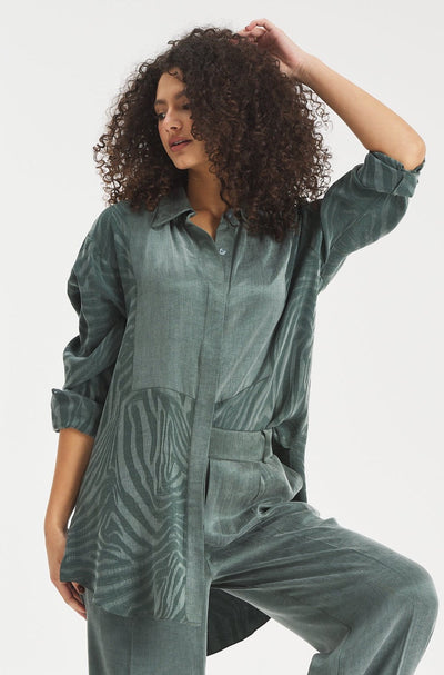 Silk Front Square Shirt In Green