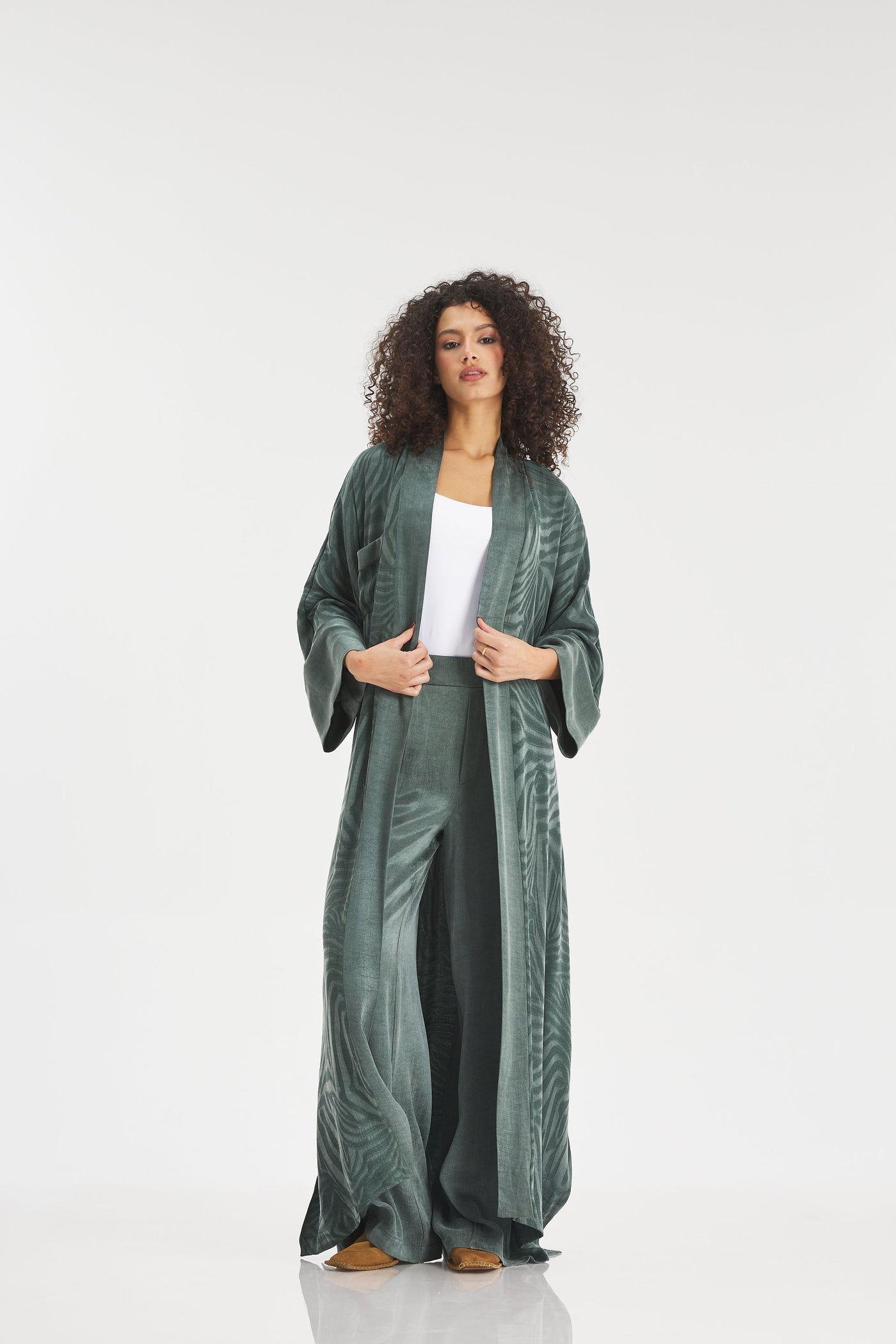 Maxi Silk Kimono in Green