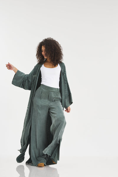 Maxi Silk Kimono in Green