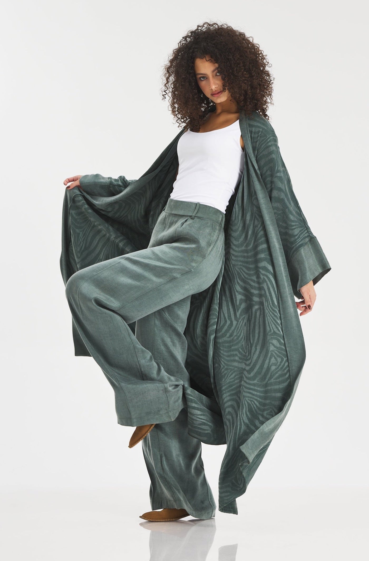 Maxi Silk Kimono in Green