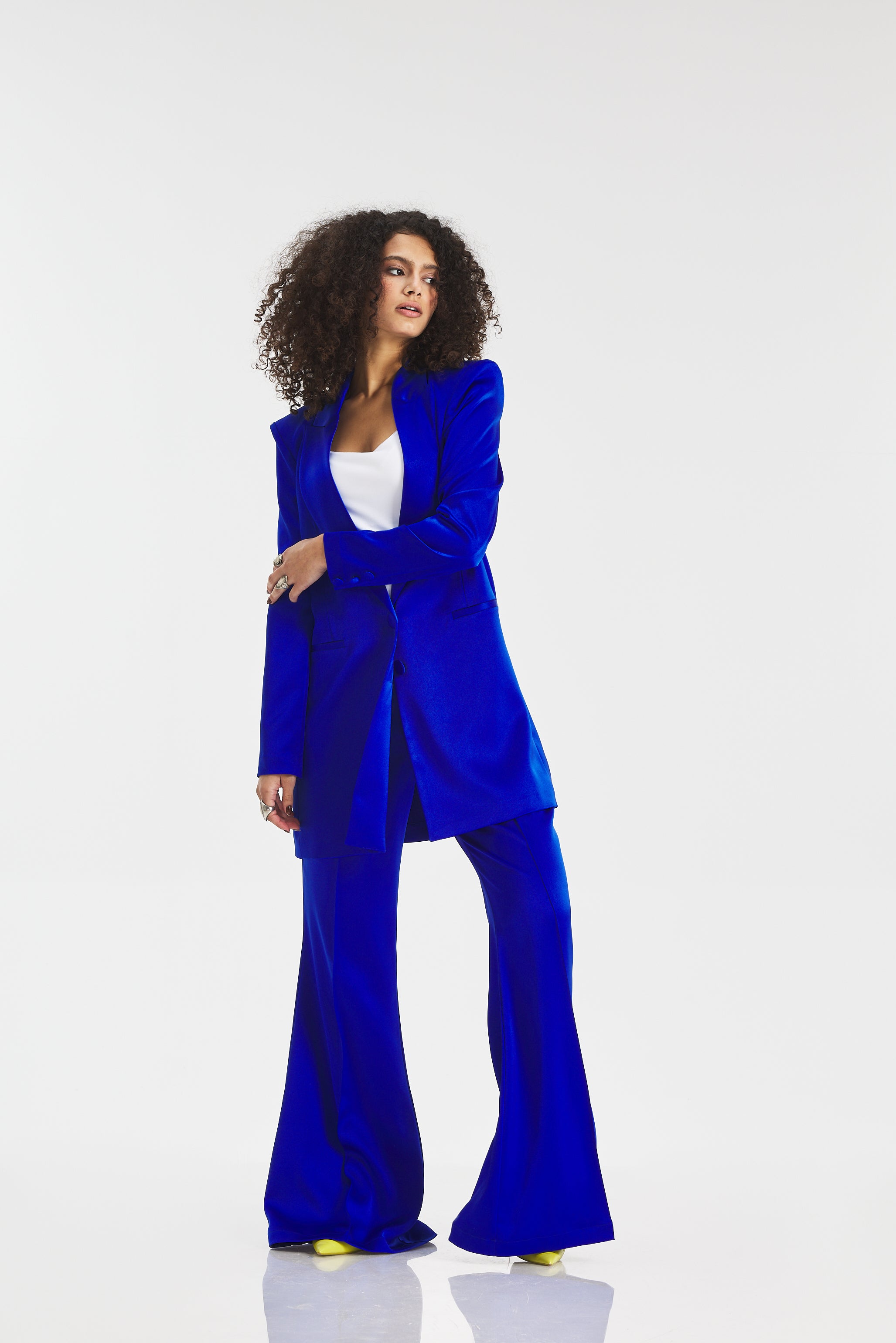 Fitted Blue Satin Blazer