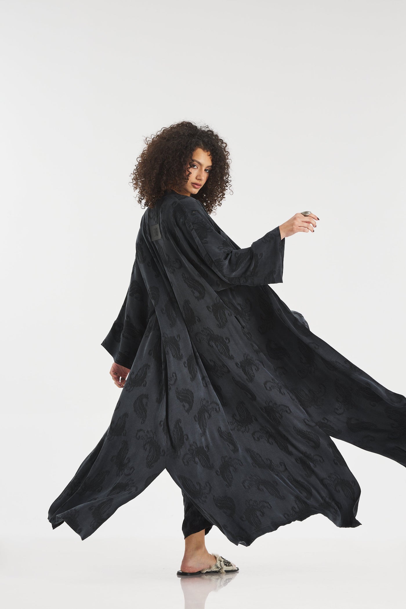 Maxi Silk Kimono in Black