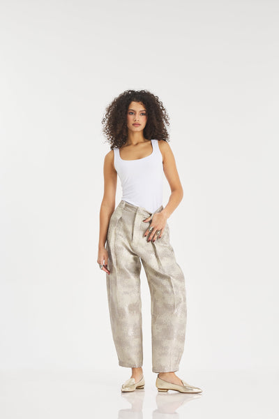 Digital Pattern Balloon Pants In Beige