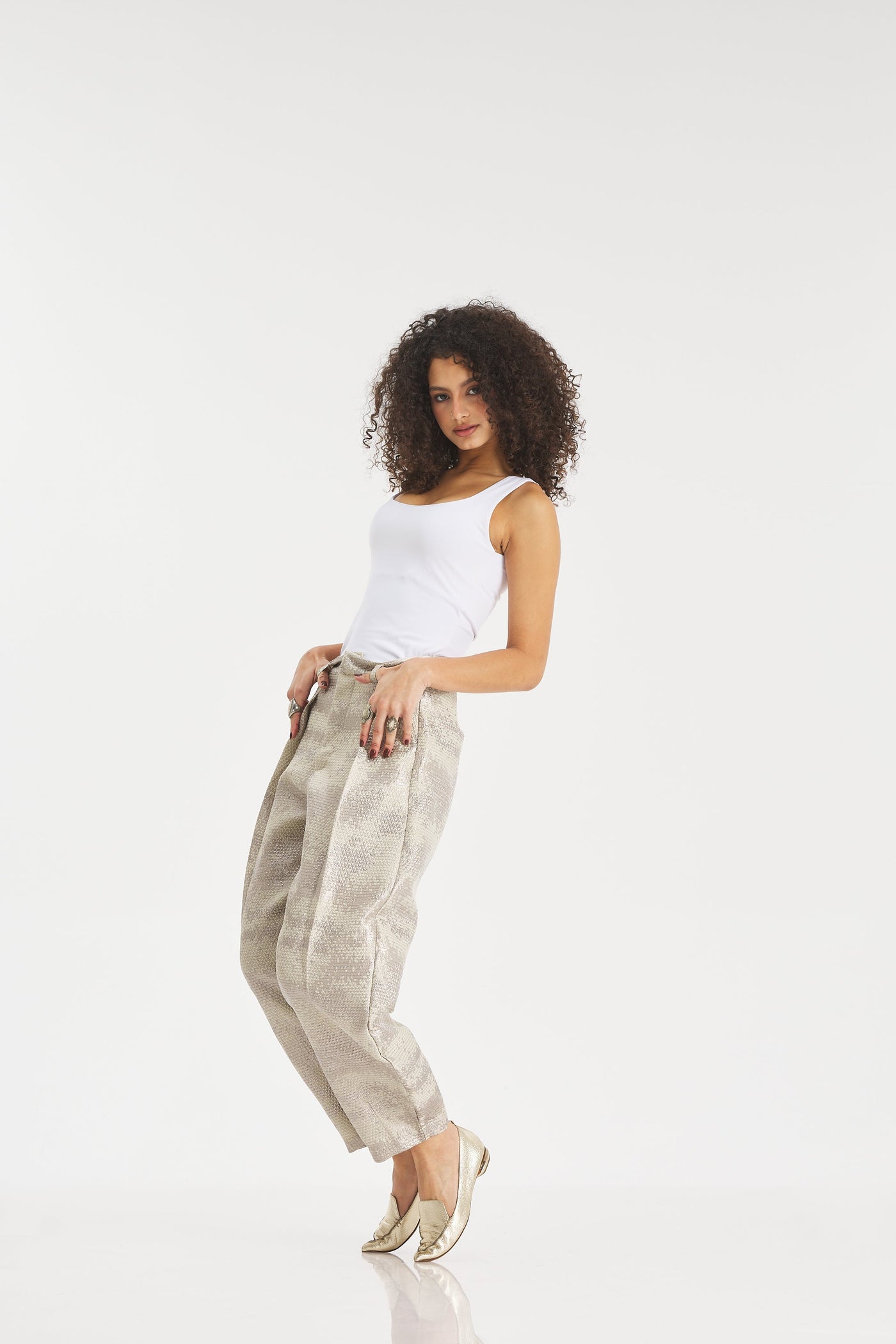 Digital Pattern Balloon Pants In Beige