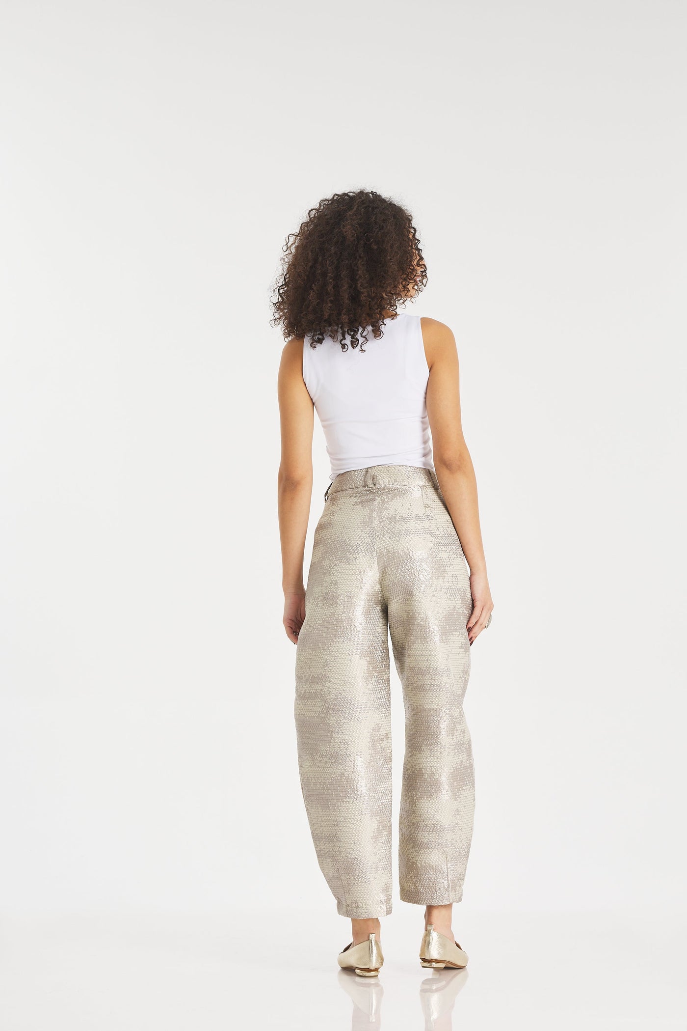 Digital Pattern Balloon Pants In Beige