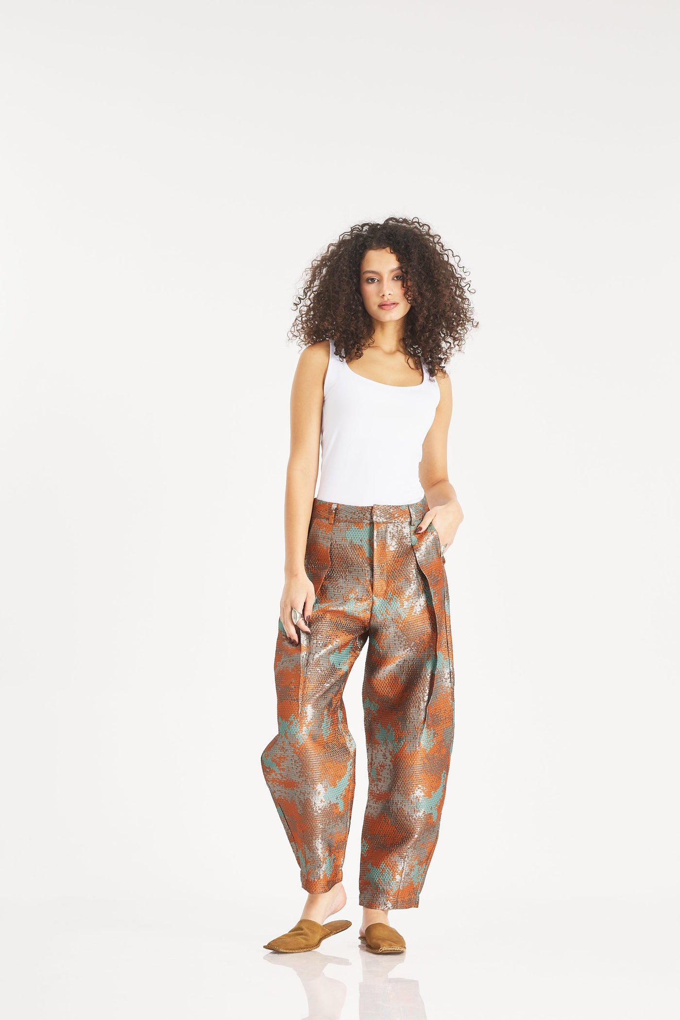 Digital Pattern Balloon Pants In Orange