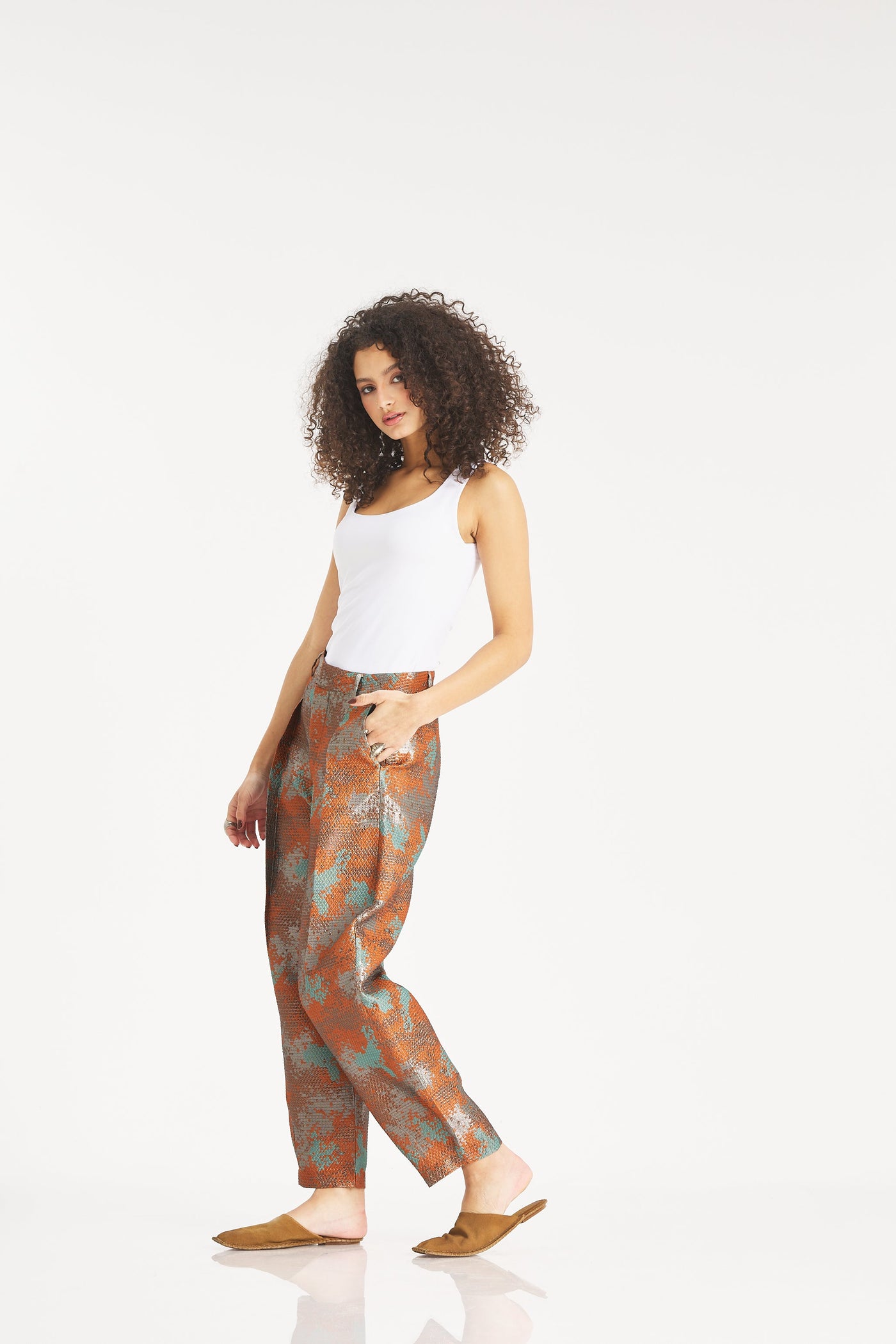 Digital Pattern Balloon Pants In Orange