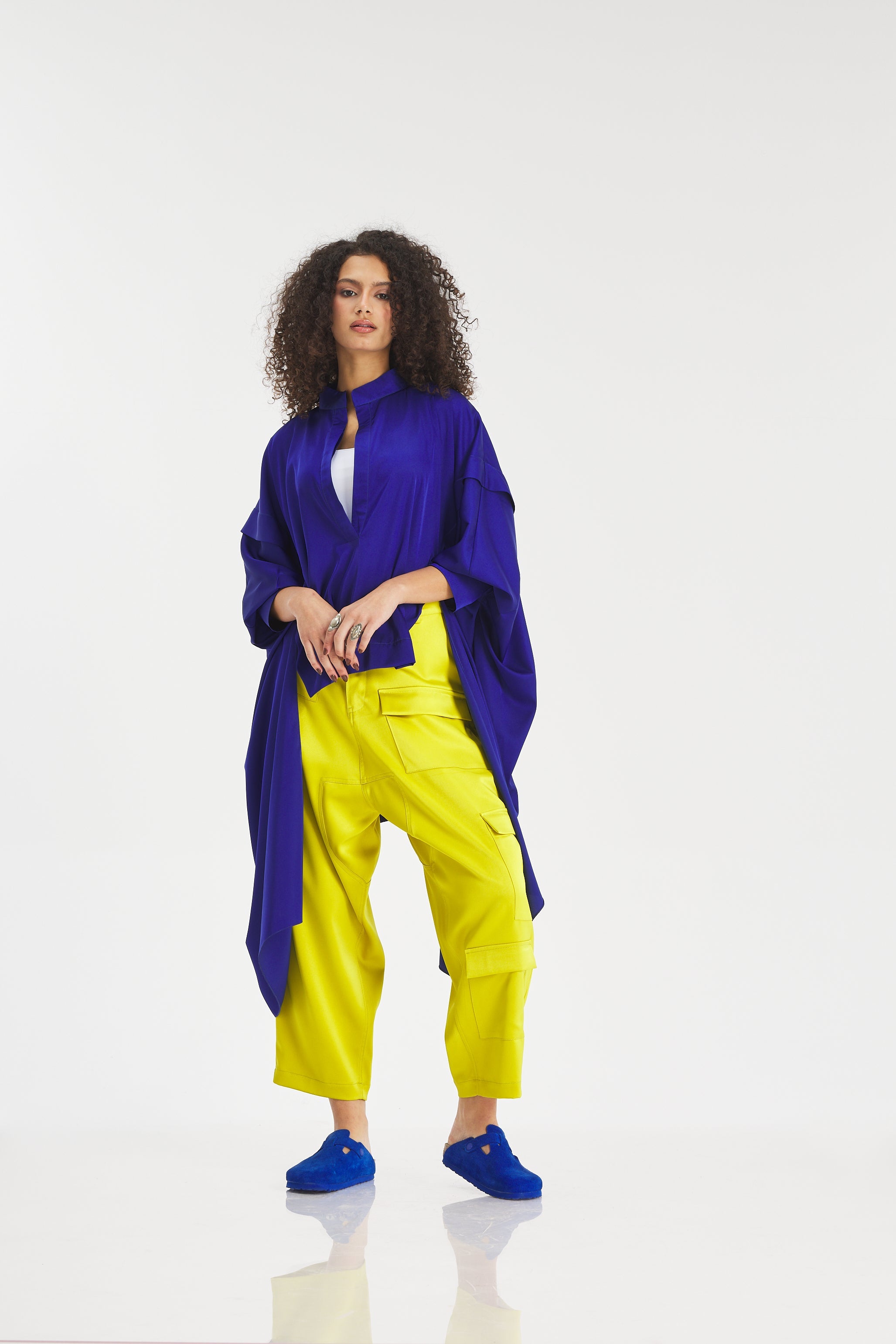 Asymmetrical Oversize Satin Top In Blue