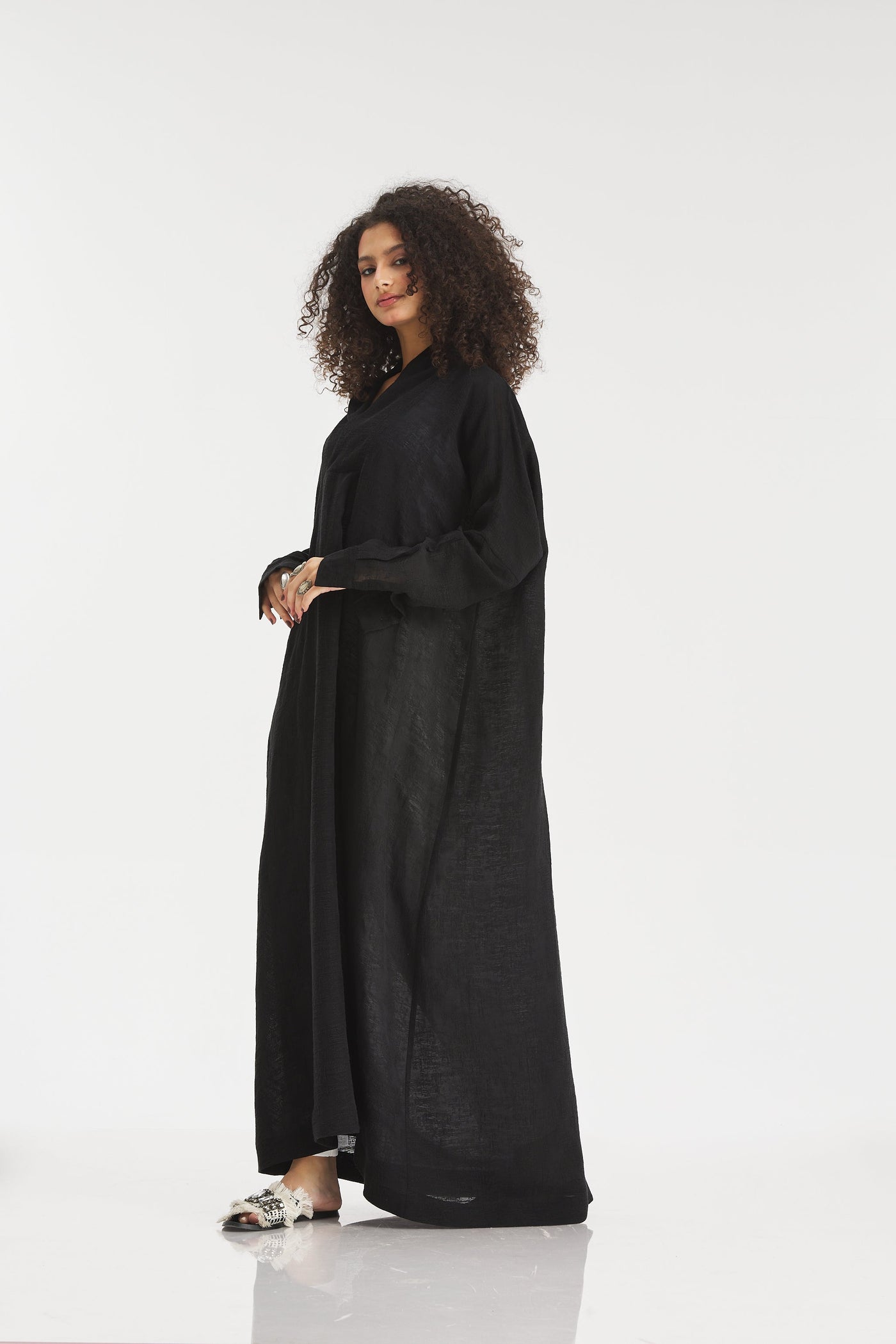 A Line Linen Kaftan In Black