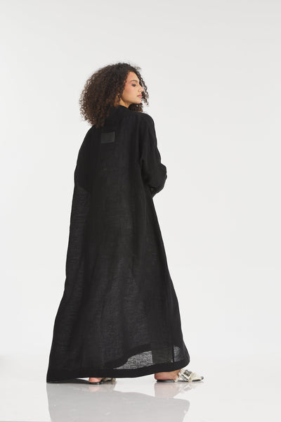 A Line Linen Kaftan In Black