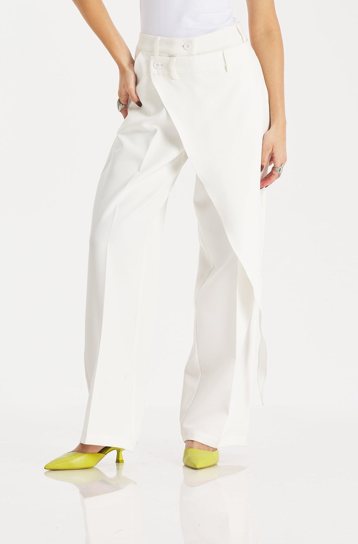 Cross Over Extra Fabric Classic Pants In White