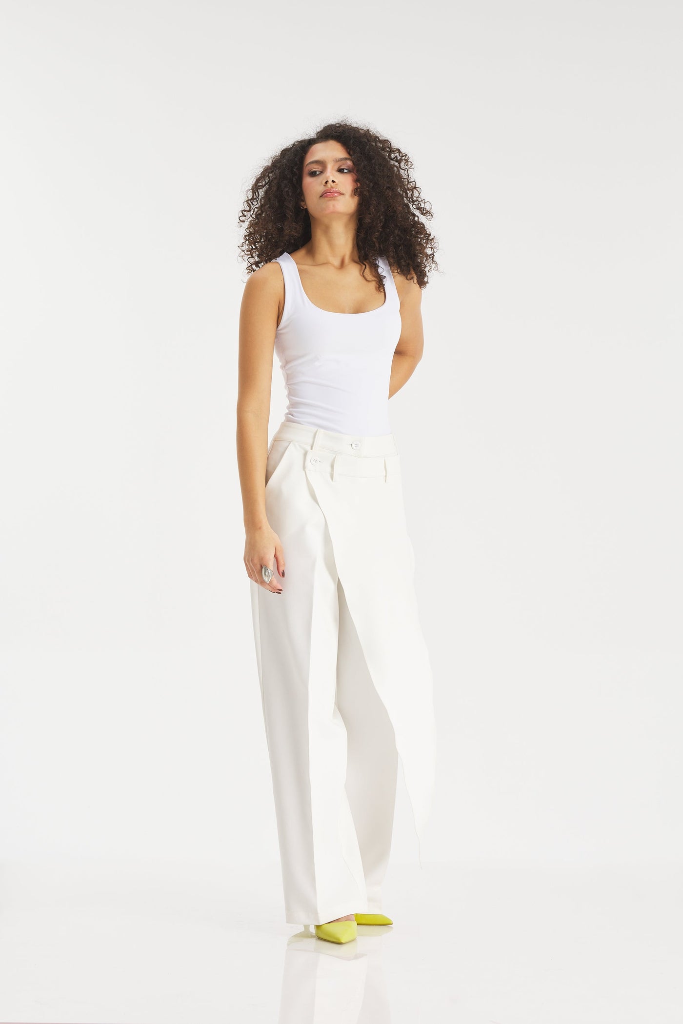 Cross Over Extra Fabric Classic Pants In White