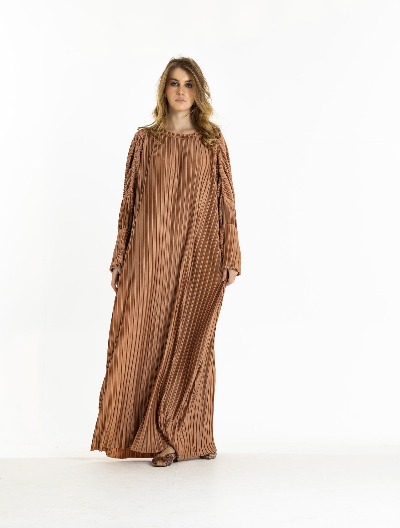 Pleated Stright Dress In Peach