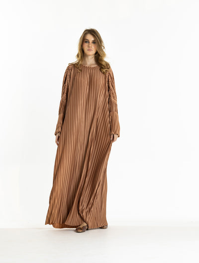 Pleated Stright Dress In Peach