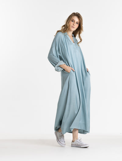 A Line Simple Dress In Sky Blue