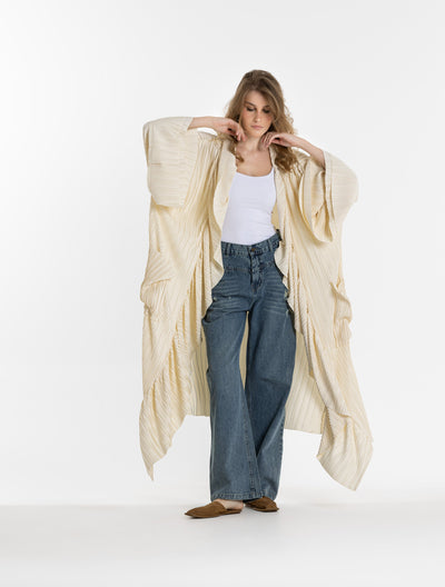 Midi Pleated Oversize Kimono In Off White
